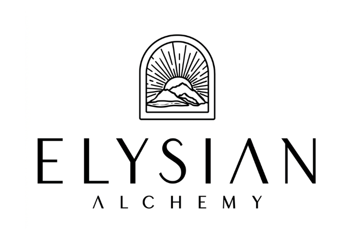 Logo of Elysian Alchemy with a stylized mountain design above the text on a white background.