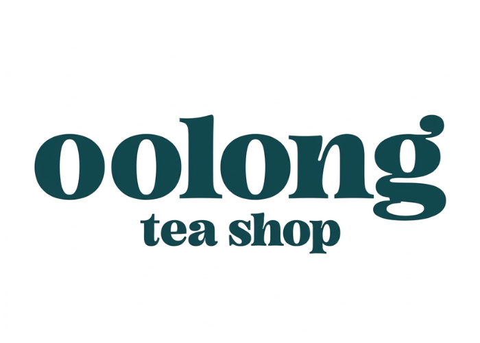 Logo of Oolong Tea Shop with teal text on a white background